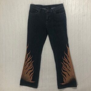 DKNY‎ Jeans Flame Design Dark Wash Denim Flare Leg Y2K Grunge Size 13